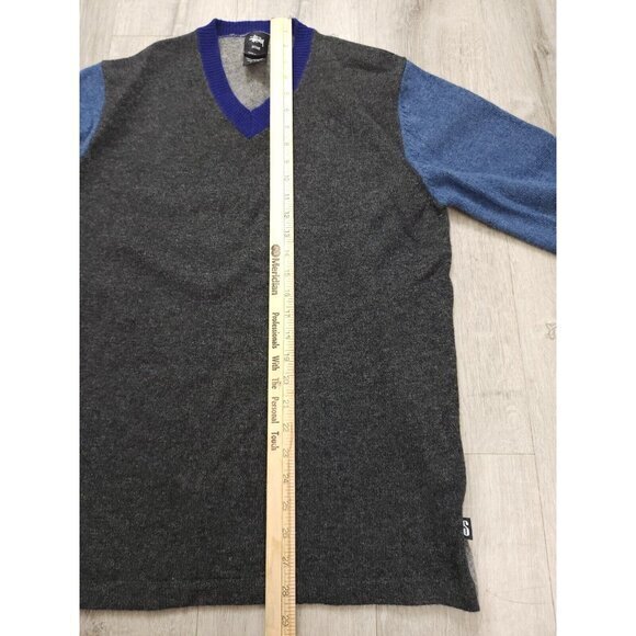 Stussy 100% Lambswool V Neck Long Sleeve‎ Sweater Colorblock Mens Medium - Picture 8 of 9